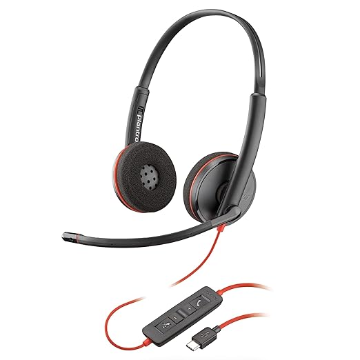 Poly (Plantronics) Blackwire 3220 Stereo Headset, On Ear w/Noise-canceling mic, 118g, Connect to Mobile/Tablet via USB-C/A, Lightweight Metal Headband, Dynamic EQ, Hi-Fi Stereo, Black